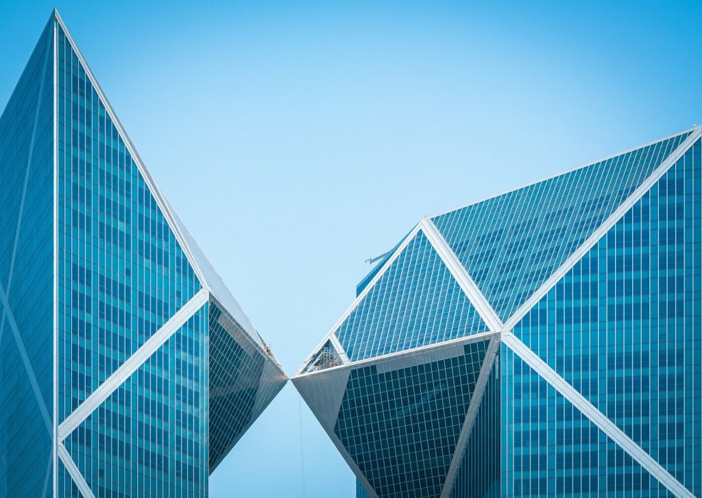 Modern architecture and geometric skyscraper